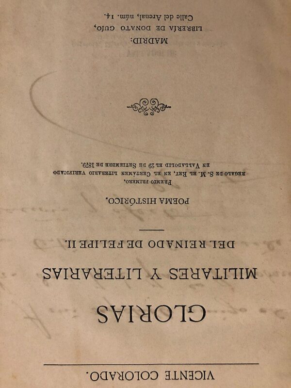Libro: Glorias militares y literarias de Reinado de Felipe II. Poema histórico. | Autor: | Libros Bosch