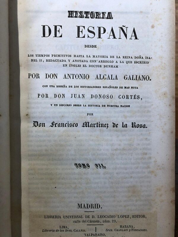 Libro: Historia de España desde los tiempos primitivos hasta la mayoría de la Reina Doña Isabel II, redactado y anotado con arreglo a la que escribió en inglés el Doctor Dunham. | Autor: | Libros Bosch