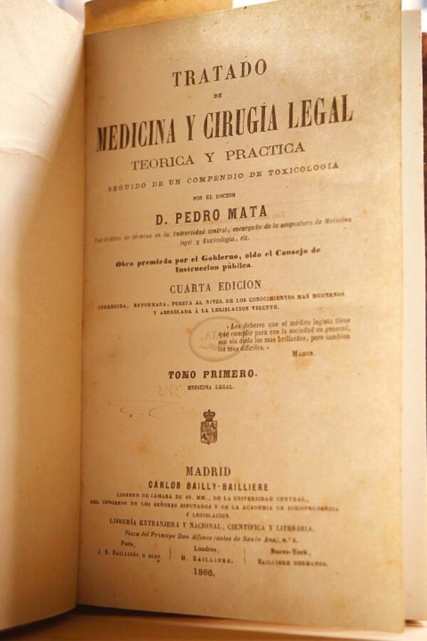 Libro: Tratado de Medicina y Cirugía Legal y Compendio de Toxicología. | Autor: | Libros Bosch