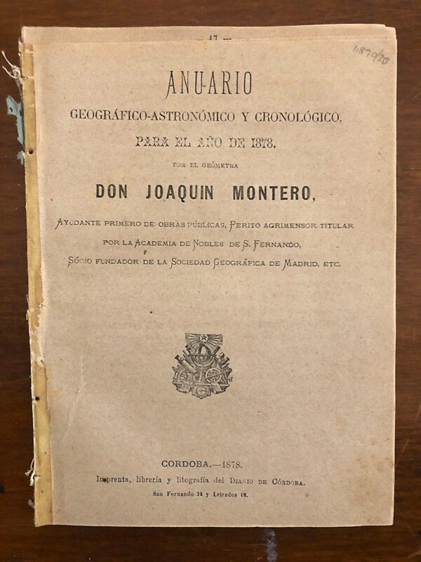 Libro: Anuario geográfico - astronómico y cronológico para el añ de 1878 por el geómetra. | Autor: | Libros Bosch