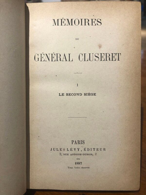 Libro: Mémoires du Général Cluseret. 3 tomos. | Autor: | Libros Bosch