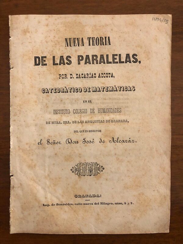 Libro: Nueva teoría de las paralelas. Instituto Colegio de Humanidades de Nuestra Sra. de las Angustias de Granada. | Autor: | Libros Bosch