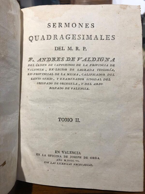 Libro: Sermones quadragesimales del M.R.P... Tomo II. | Autor: | Libros Bosch