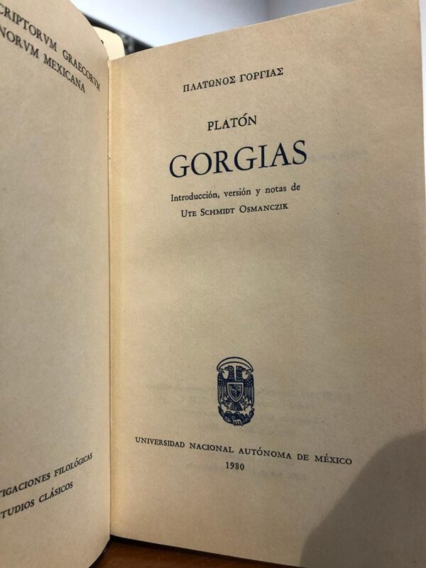 Libro: Gorgias. Versión de Ute Schmidt Osmanczik. Ed. bilingüe griego-esp. | Autor: | Libros Bosch