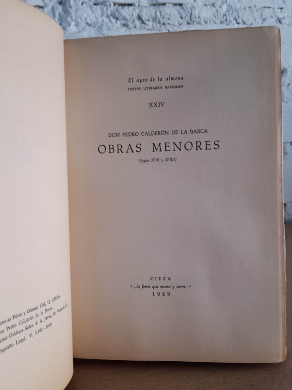 Libro: Obras menores. Siglos XVII y XVIII. Colección El Ayre de la Almena, XXIV. | Autor: | Libros Bosch