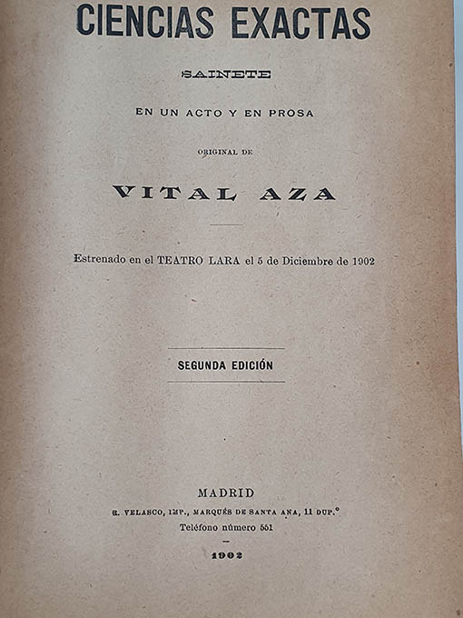 Libro: Ciencias exactas. Sainete en un acto y en prosa. | Autor: | Libros Bosch