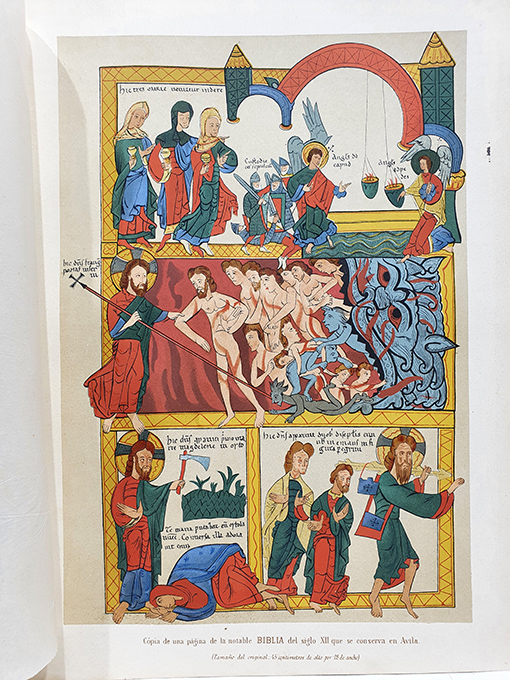 Libro: [Cromolitografía] Copia de una página de la notable Biblia del s. XII que se conserva en Ávila. | Autor: | Libros Bosch