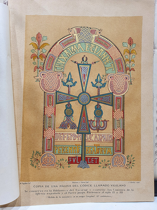 Libro: [Cromolitografía] Copia de una página del Códice llamado Vigiliano. Se conserva en la Bilbioteca del Escorial. S. XI - XII. | Autor: | Libros Bosch