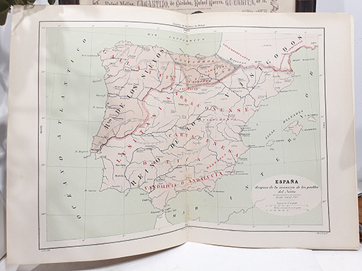 Libro: [Cromolitografía] MAPA DE ESPAÑA después de la Invasión de los Pueblos del Norte. Desde 409 al 585. | Autor: | Libros Bosch