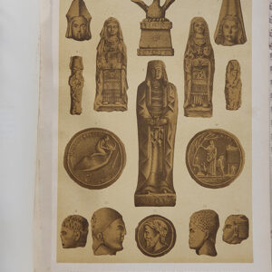 [Cromolitografía] Esculturas antiguas encontradas en el Cerro de los Santos, término de  Montealegre, Yecla, Murcia.