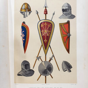 [Cromolitografía] Armas de los siglos XI y XII. Tomadas de códices y bajo-relieves de la época.