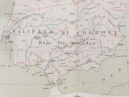 Libro: [Cromolitografía] Mapa de España durante el Califato de Córdoba. Desde 756 al 1030. | Autor: | Libros Bosch