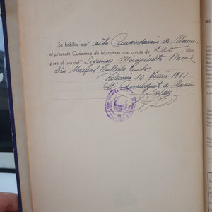 ASTENE II. Cuaderno de máquinas / motores para barcos a vapor. Año de 1961. Siendo Segundo Maquinista Naval D. Manuel Bellido Pinto.
