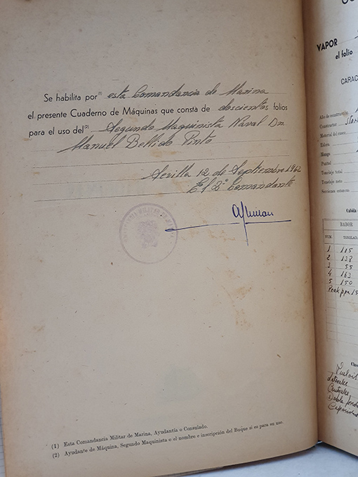 Libro: Barco a vapor SAC Santander. Cuaderno de máquinas / motores para barcos a vapor. Año de 1962. Siendo Segundo Maquinista Naval D. Manuel Bellido Pinto. | Autor: | Libros Bosch