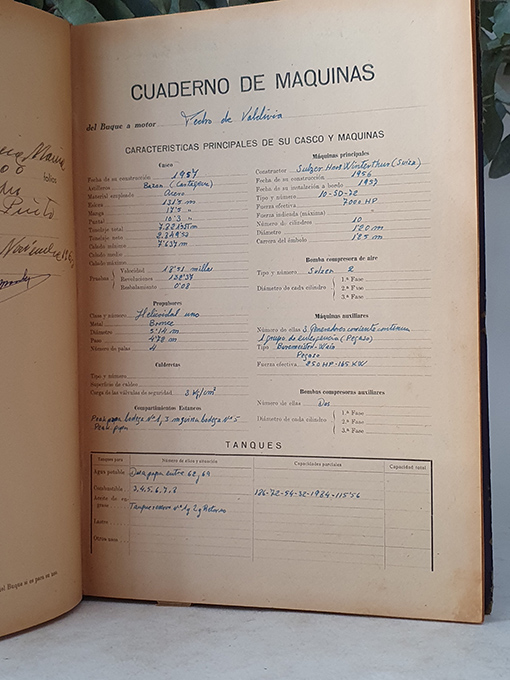 Libro: Barco a vapor Pedro de Valdivia. Cuaderno de máquinas / motores para barcos a vapor. Año de 1960 / 61. Siendo Segundo Maquinista Naval D. Manuel Bellido Pinto. | Autor: | Libros Bosch