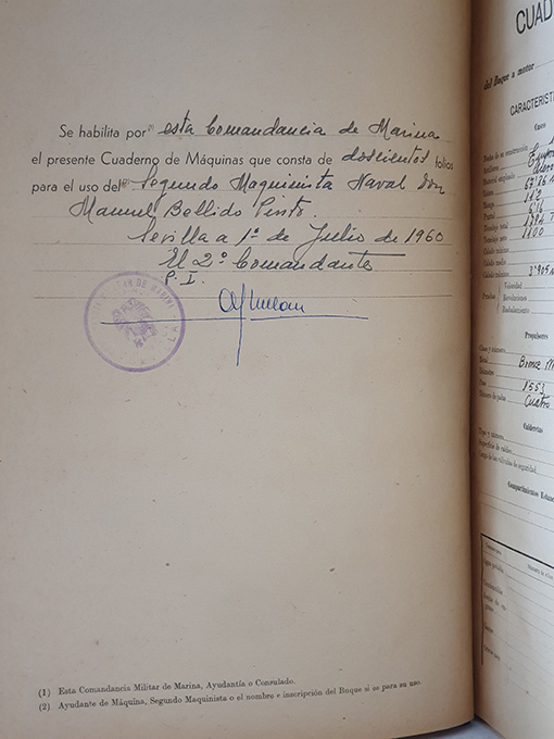 Libro: ASTENE II. Cuaderno de máquinas / motores para barcos a vapor. Año de 1960. Siendo Segundo Maquinista Naval D. Manuel Bellido Pinto. | Autor: | Libros Bosch