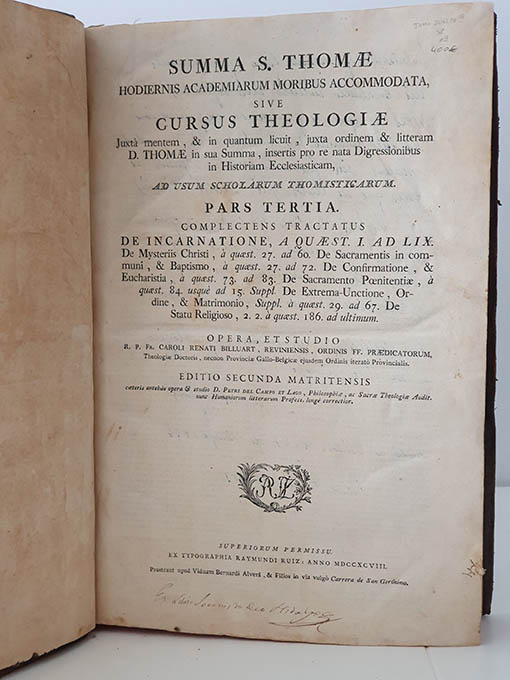 Libro: Summa S. Thomae hodiernis academiarum moribus accommodata, sive Cursus Theologiae justa mentem, & in quantum licuit, juxta ordinem & litteram D. Thomae in sua Summa, insertis pro re nata Digressionibus in Historiam Ecclesiasticam, ad usum scholarum thomisticarum. Tomo III. Pars Tertia. Complectens Tractatus De Incarnatione, a quaest I ad LIX. De Mysteriis Christi, a quaest 27 ad 60. De Sacramentis in communi, & Baptismo, a quaest 27 ad 72. De Confirmatione, & Eucharistia, a quaest 73 ad 83. De Sacramento Poenitentiae, a quaest 84 usque ad 15Suppl. De Extrema Unctione, Ordine, & Matrimonio, Suppl a quaest 29 ad 67. De Statu Religioso, 2.2 a quaest 186 ad ultimum | Autor: | Libros Bosch