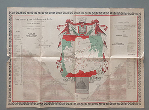Libro: Tabla Itineraria y Plano de la Provincia de Sevilla. 1902. Señala las distancias de todos sus pueblos entre si en Leguas comunes. | Autor: | Libros Bosch