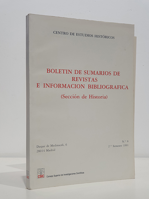 Libro: Boletín de sumarios de revistas e información bibliográfica. Sección de Historia. Número 8 2º semestre 1991 | Autor: | Libros Bosch