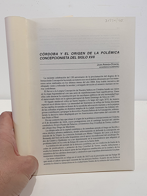 Libro: Córdoba y el origen de la polémica concepcionista del siglo XVII. | Autor: | Libros Bosch